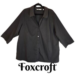 Foxcroft NYC Womens Sz 22W No Iron Black Casual Comfort Full Front Button Blouse